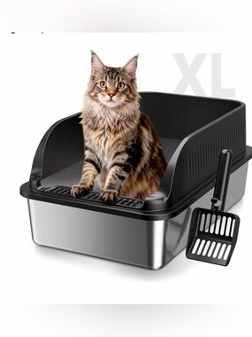 XL Black and Silver Cat Litter Box with Scoop